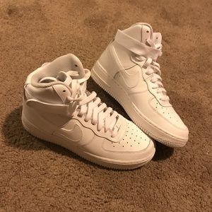 all white high top forces